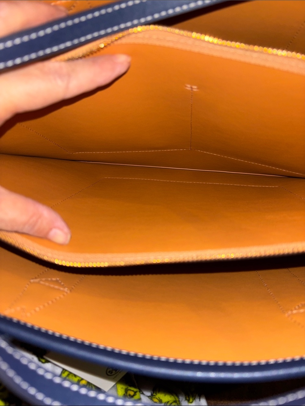 Tory Burch Denim Tote with Navy Trim and Orange Interior - Picture 8 of 10